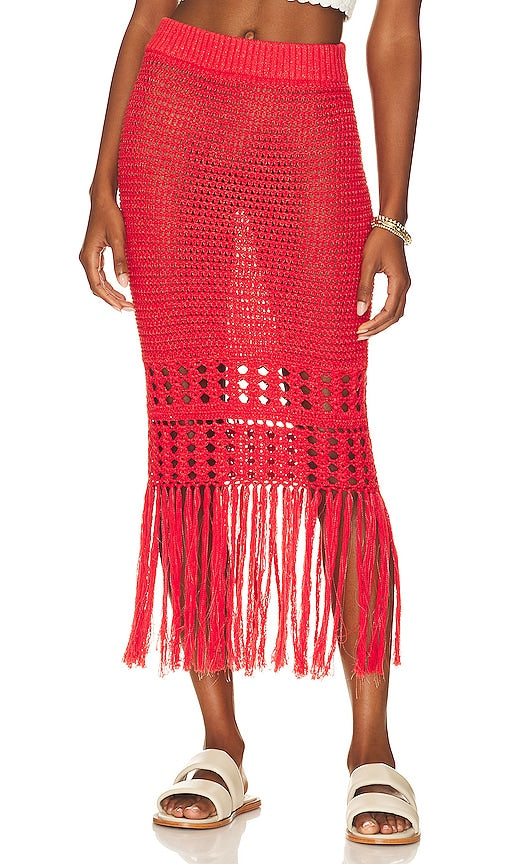 Line & Dot Ziggy Crochet Skirt in Red - Jupe au crochet Line & Dot Ziggy en rouge - 红色 Line & Dot Ziggy 钩编半身裙 - Line & Dot Ziggy Häkelrock in Rot - Line & Dot Ziggy 크로셰 스커트 - Gonna all'uncinetto Line & Dot Ziggy in rosso