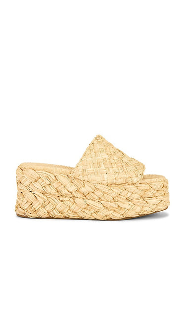 Loeffler Randall Aaron Sandal in Neutral | Natural Woven Straw Slides for Women