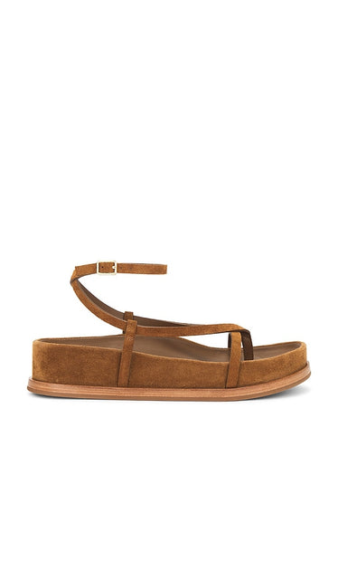 Loeffler Randall Ankle Wrap Footbed Sandal in Brown | Cacao Platform Sandals for Women