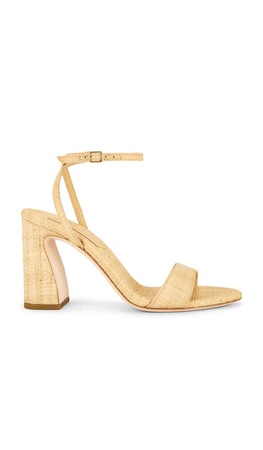 Loeffler Randall Malia Heel in Nude | Natural Straw Open Toe Heels for Women