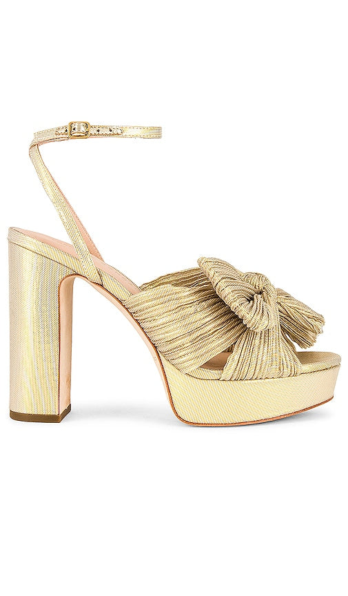 Loeffler Randall Natalia Pleated Platform Sandal in Metallic Gold - Loeffler Randall Natalia Sandale à plateforme plissée en or métallisé - Loeffler Randall Natalia 金属金色褶皱厚底凉鞋 - Loeffler Randall Natalia Plissee-Plateausandale in Metallic-Gold - Loeffler Randall Natalia 메탈릭 골드 소재의 플리츠 플랫폼 샌들 - Sandalo con plateau plissettato Loeffler Randall Natalia in oro metallizzato
