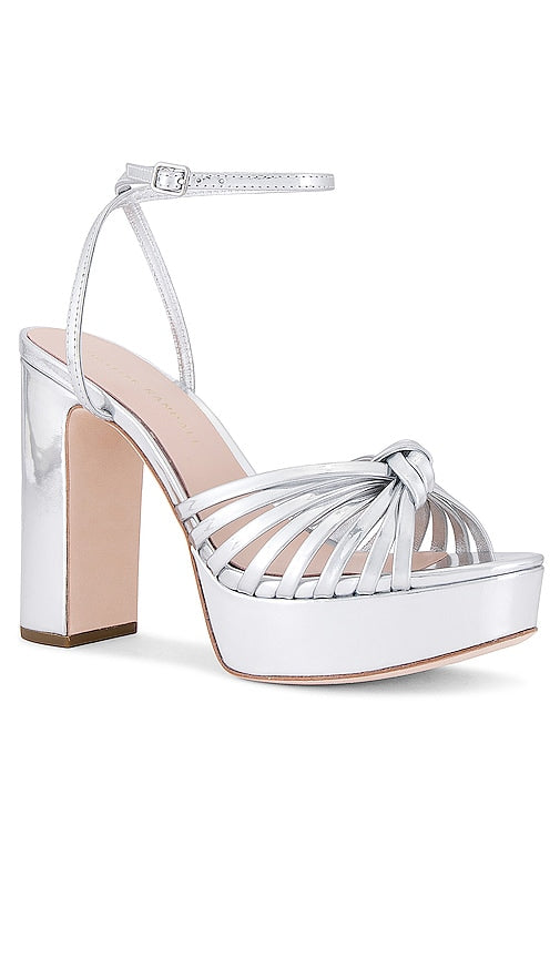 Loeffler Randall Rivka Leather Knot Platform Sandal in Metallic Silver