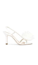 Loeffler Randall Steph Flower Heeled Sandal in White | Cream Open Toe Heels for Women