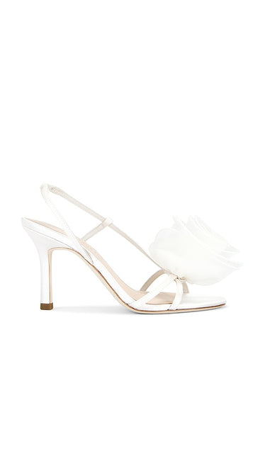 Loeffler Randall Steph Flower Heeled Sandal in White | Cream Open Toe Heels for Women
