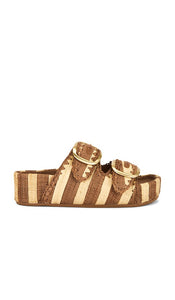 Loeffler Randall Theo Sandal in Brown | Brown & Natural Striped Straw Slides for Women