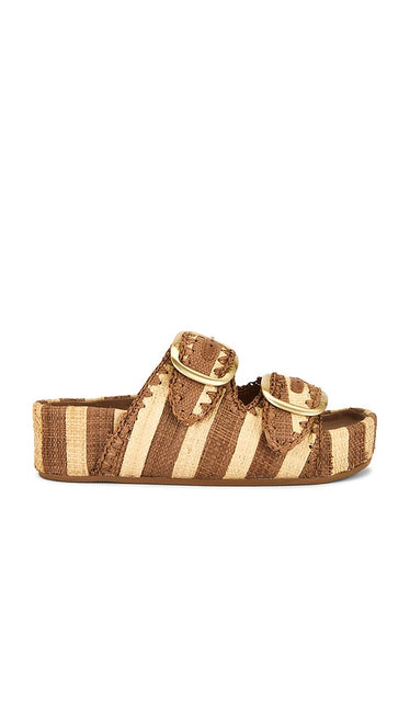 Loeffler Randall Theo Sandal in Brown | Brown & Natural Striped Straw Slides for Women