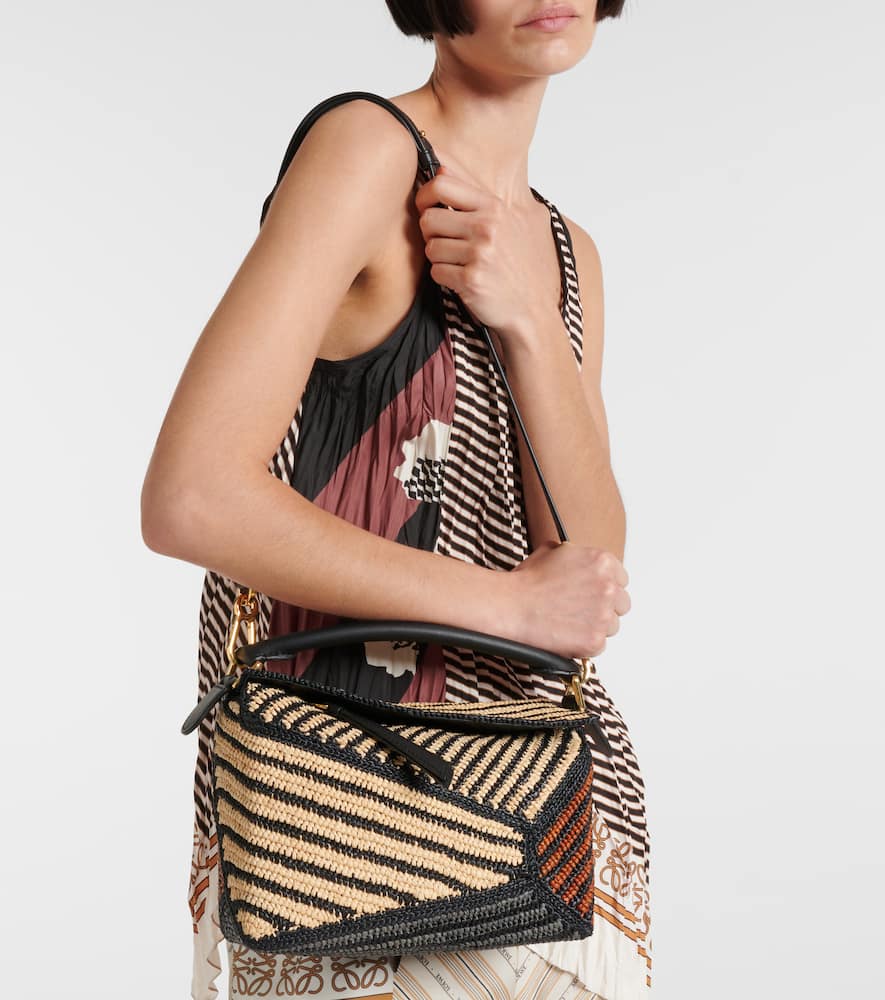 Loewe Puzzle Edge Small raffia shoulder bag