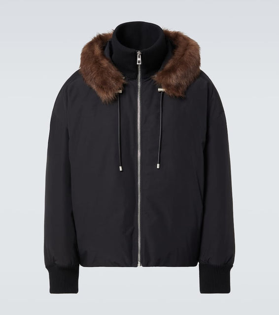 Loewe Shearling-trimmed cotton-blend jacket