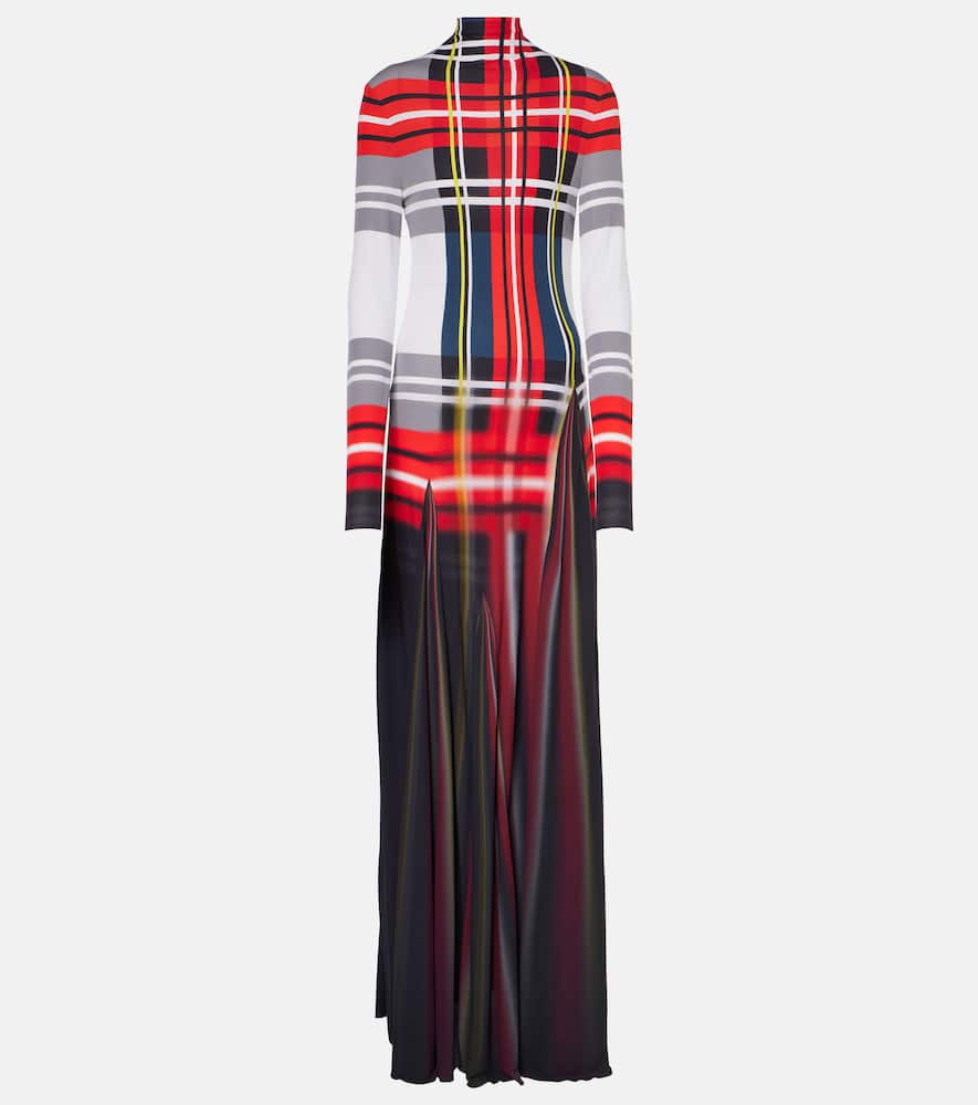 Loewe Tartan pleated cr√É¬™pe jersey gown