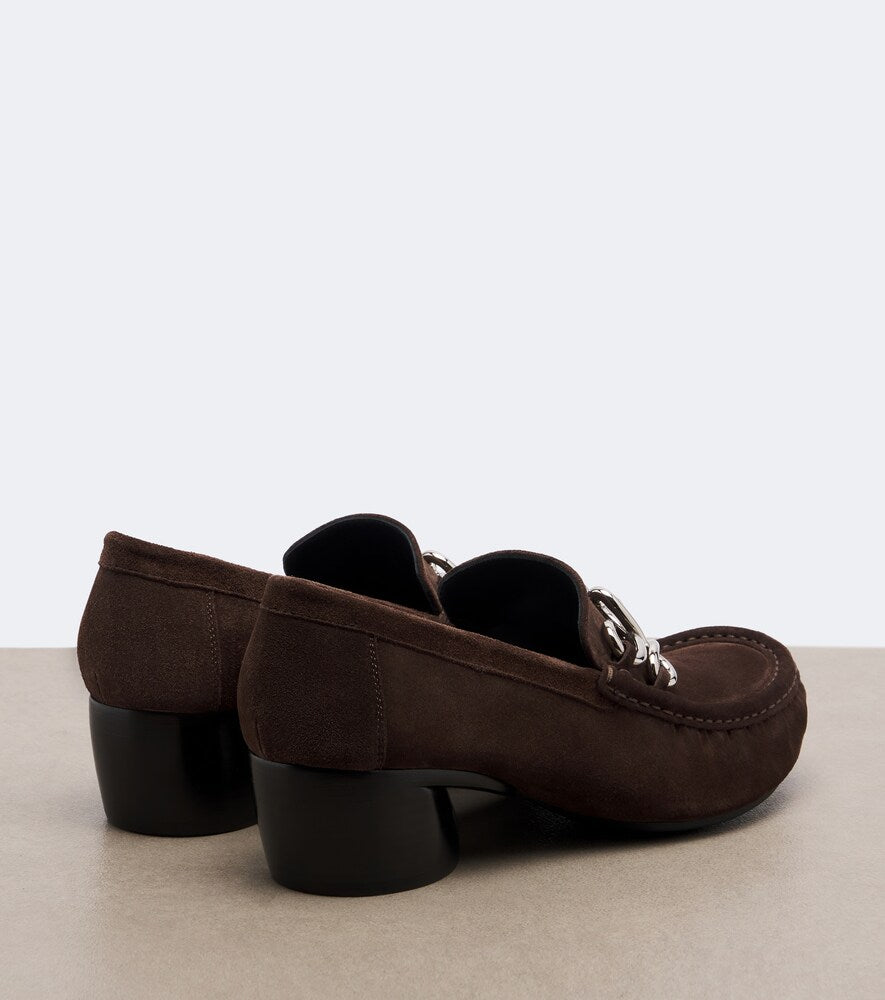 Brown Loewe Double L suede loafer pumps - Mid Heel Pumps