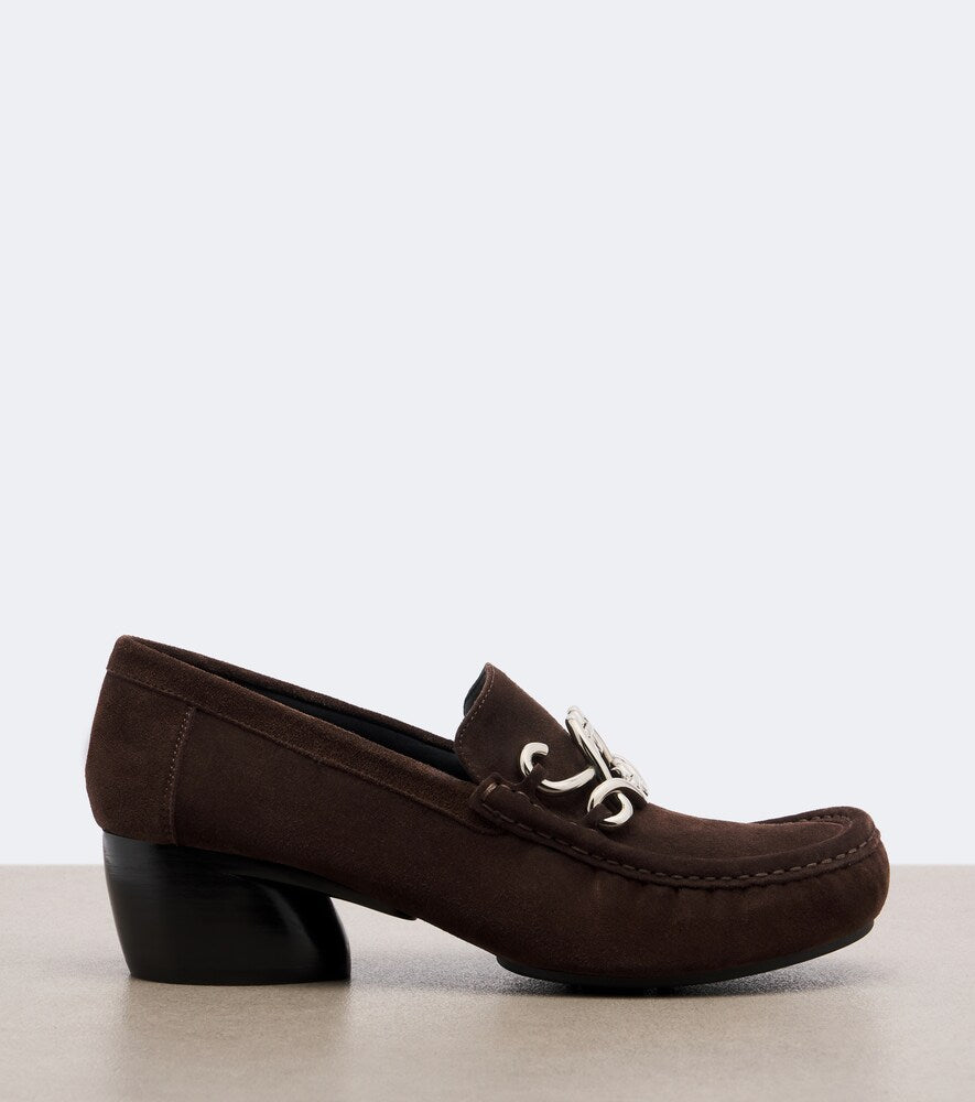 Brown Loewe Double L suede loafer pumps - Mid Heel Pumps
