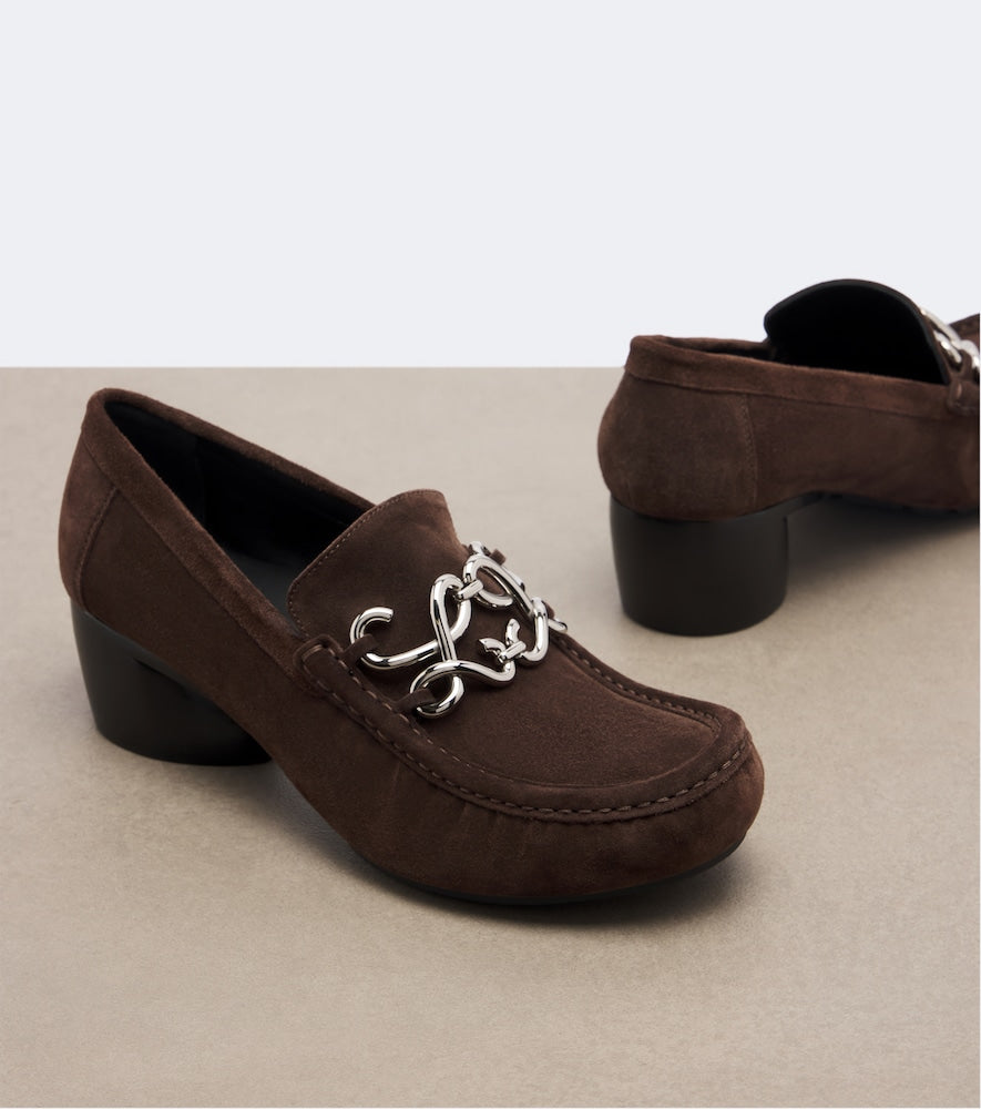 Brown Loewe Double L suede loafer pumps - Mid Heel Pumps