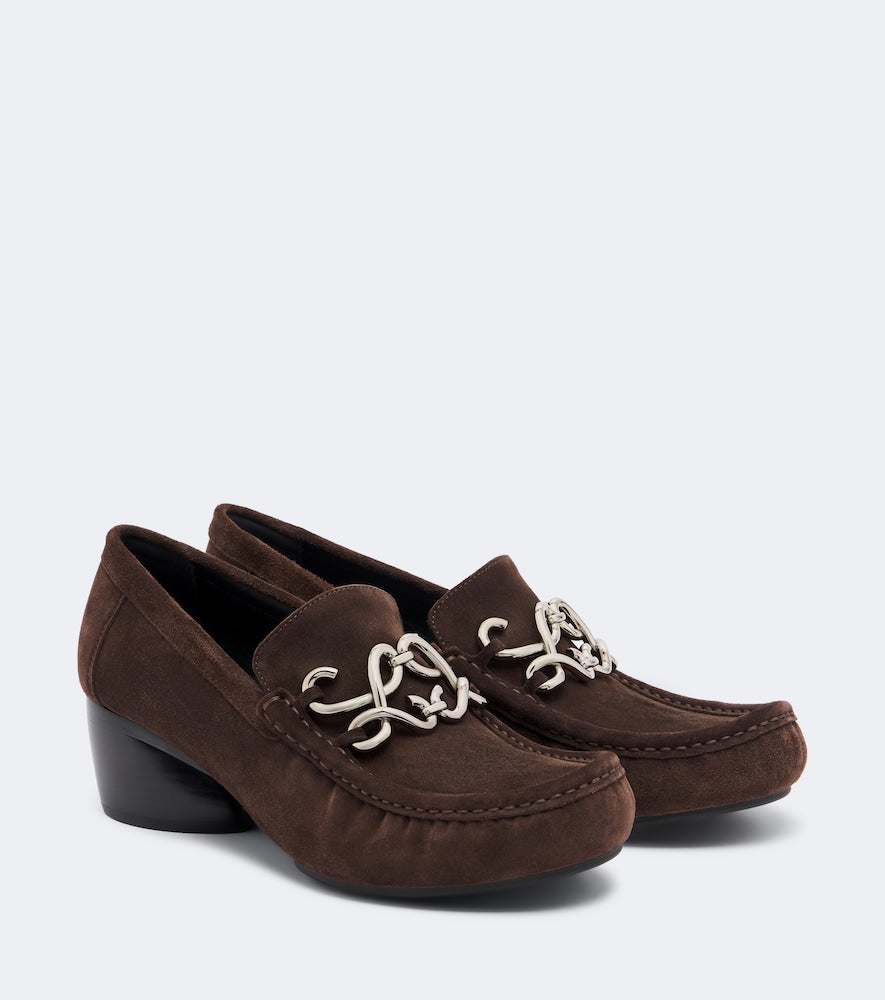 Brown Loewe Double L suede loafer pumps - Mid Heel Pumps