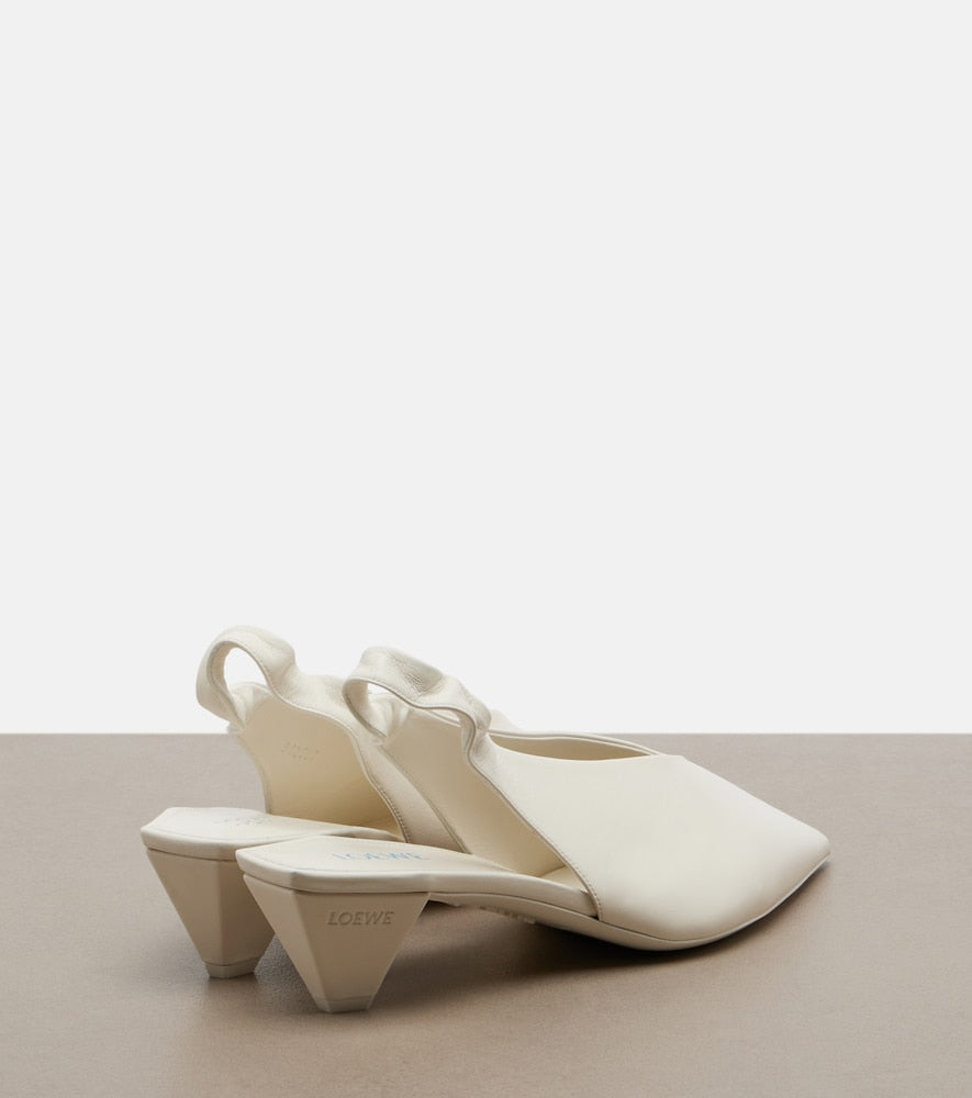 Loewe Origami Cubic leather slingback pumps in White - Mid Heel Pumps