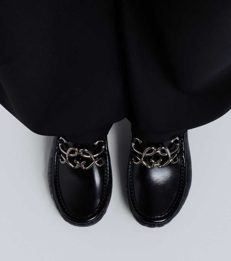 Black Loewe Oval Double L leather loafer pumps - Mid Heel Pumps