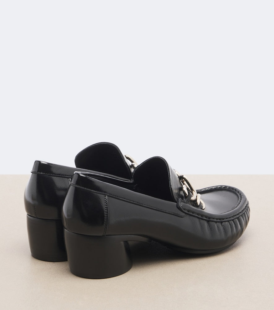 Black Loewe Oval Double L leather loafer pumps - Mid Heel Pumps