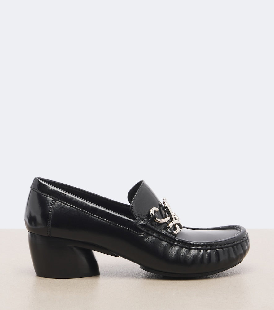 Black Loewe Oval Double L leather loafer pumps - Mid Heel Pumps