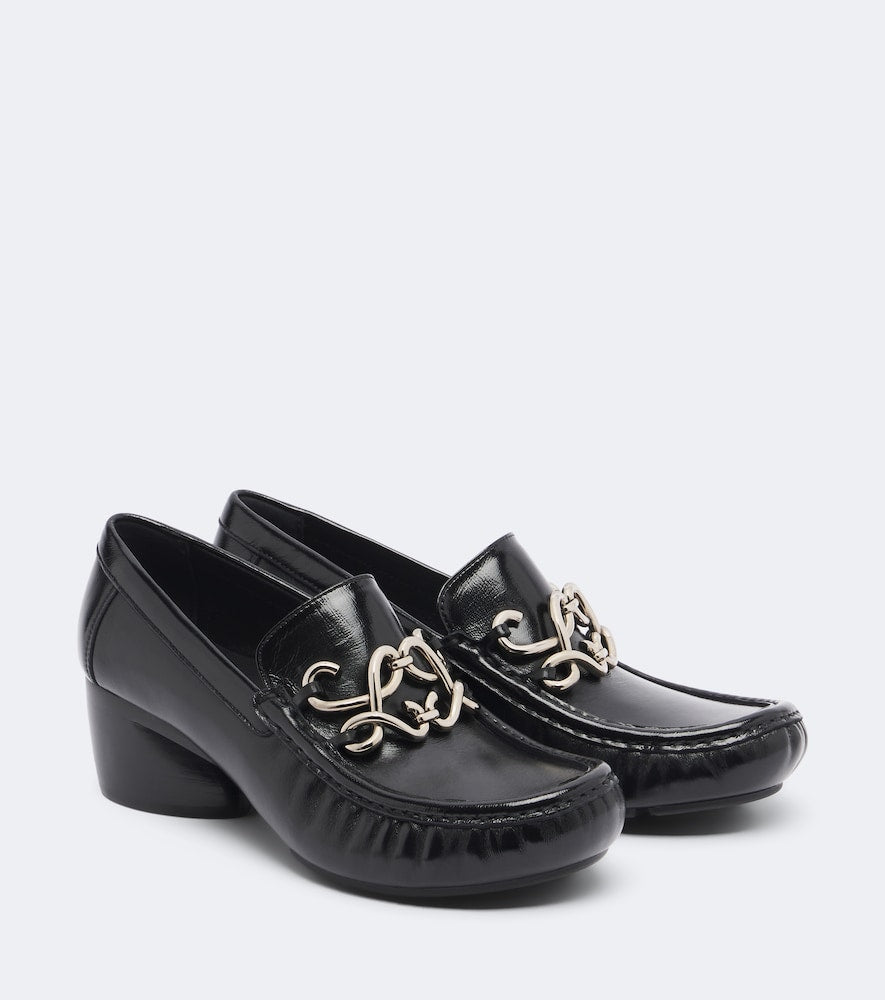 Black Loewe Oval Double L leather loafer pumps - Mid Heel Pumps