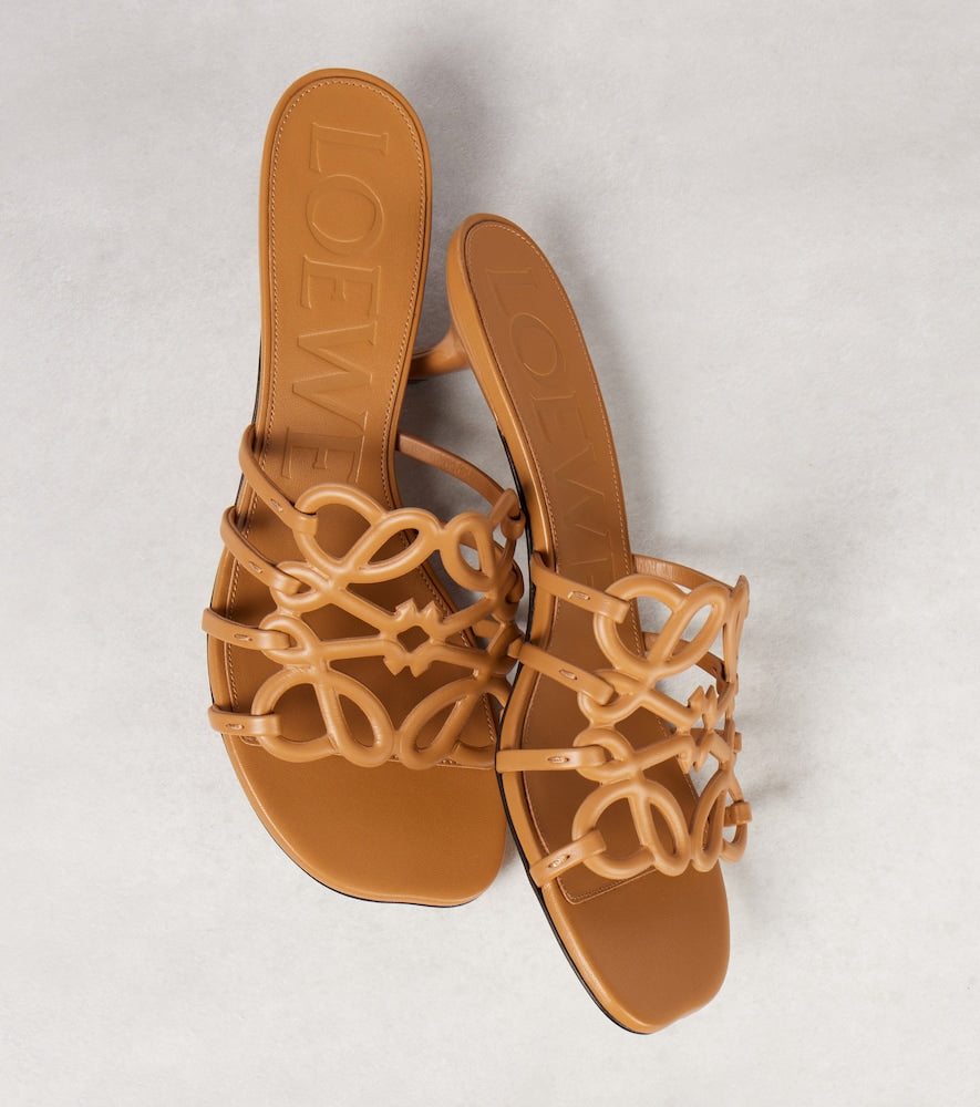 Loewe Paula's Ibiza Petal Anagram leather mules in Brown - Heeled Sandals