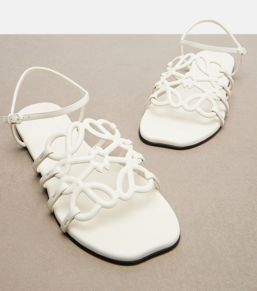 Loewe Paula's Ibiza Petal Anagram leather sandals - White Flat Sandals