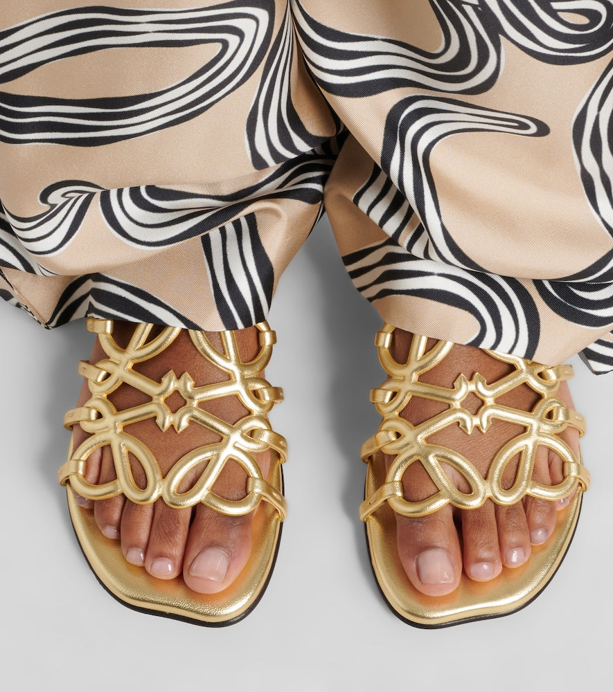 Loewe Paula's Ibiza Petal Anagram leather slides (Gold) - Slides