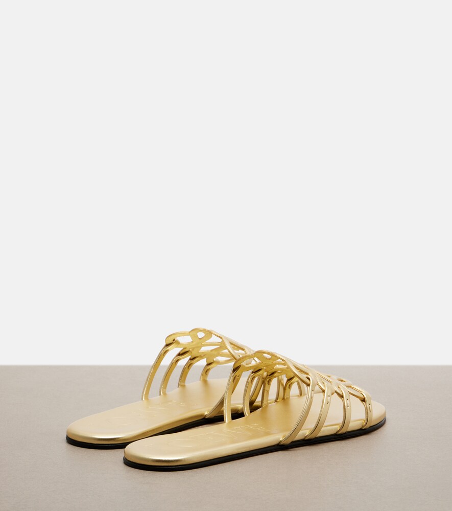 Loewe Paula's Ibiza Petal Anagram leather slides (Gold) - Slides