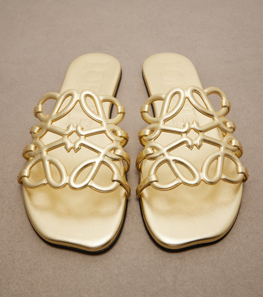 Loewe Paula's Ibiza Petal Anagram leather slides (Gold) - Slides