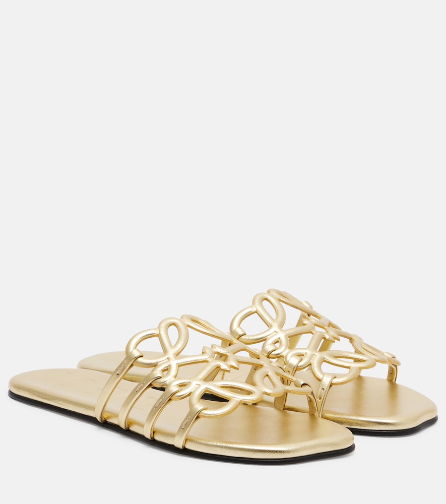Loewe Paula's Ibiza Petal Anagram leather slides (Gold) - Slides