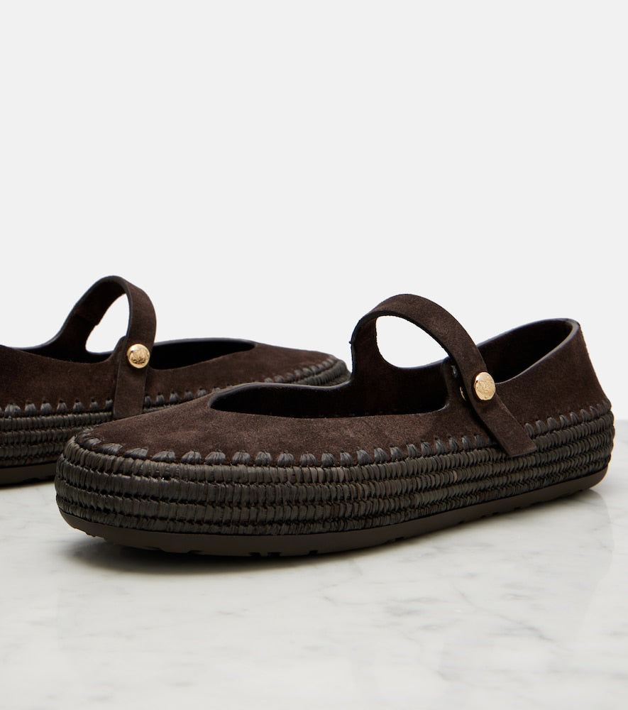 Loewe Paula's Ibiza Rio suede Mary Jane flats in Brown - Flat Espadrilles