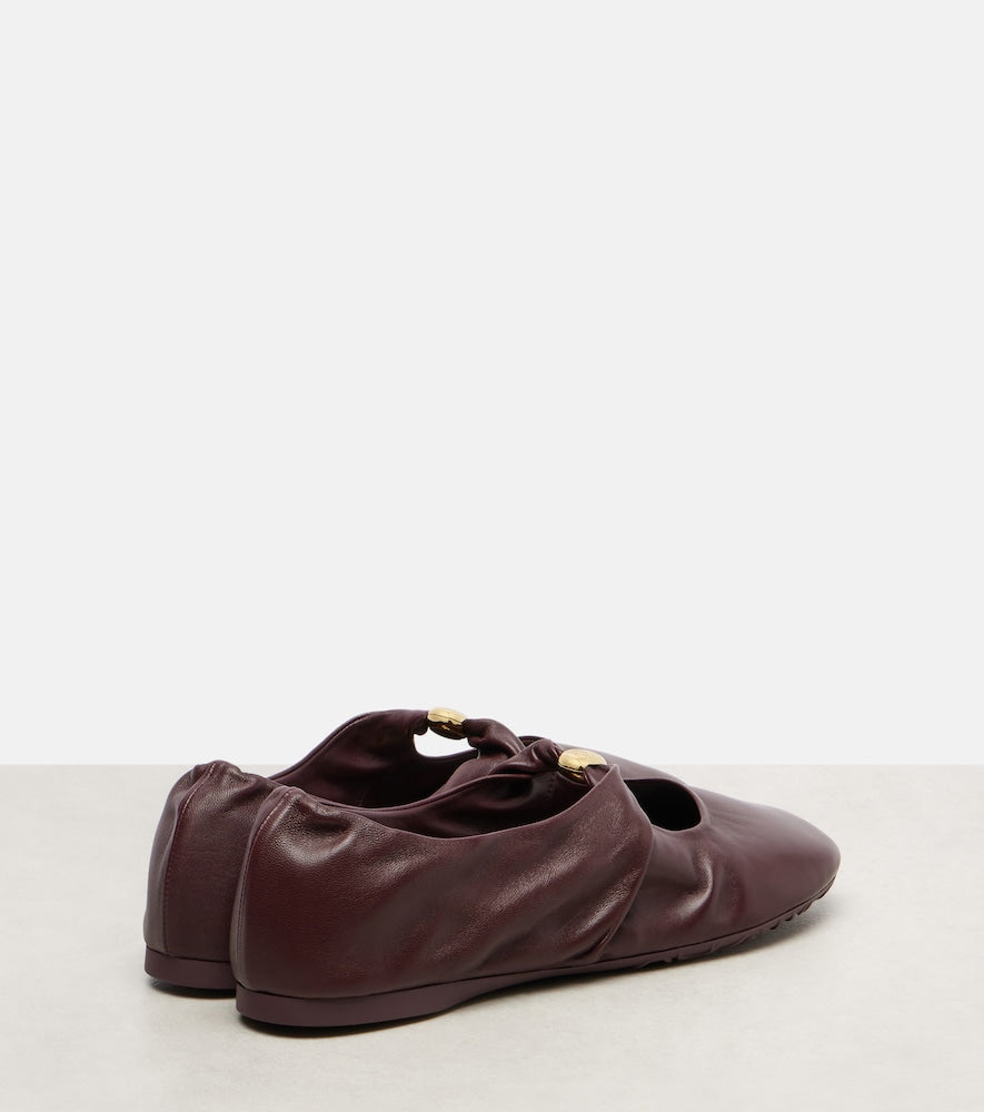 Loewe Pebble Soft leather Mary Jane flats (Burgundy) - Ballerina Flats