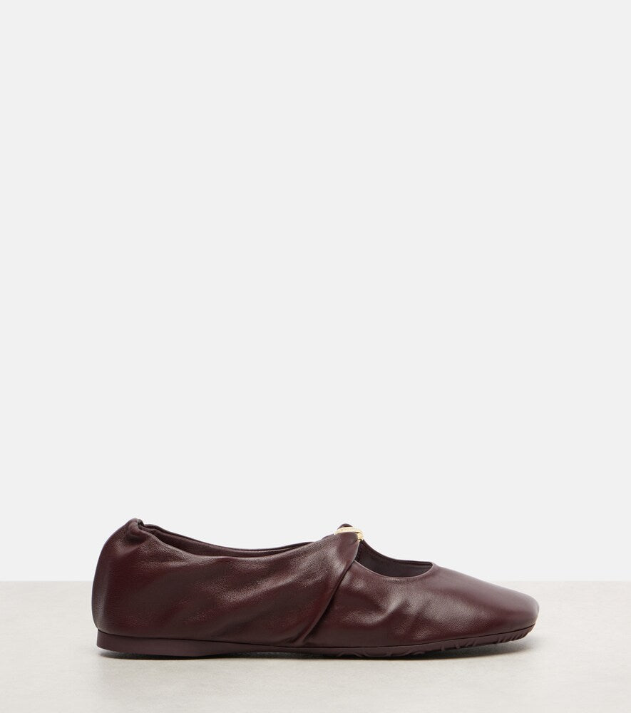 Loewe Pebble Soft leather Mary Jane flats (Burgundy) - Ballerina Flats