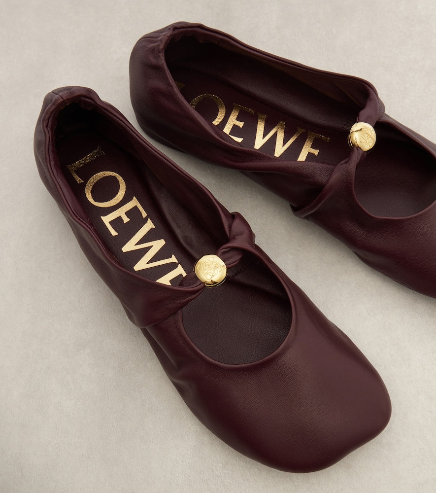 Loewe Pebble Soft leather Mary Jane flats (Burgundy) - Ballerina Flats
