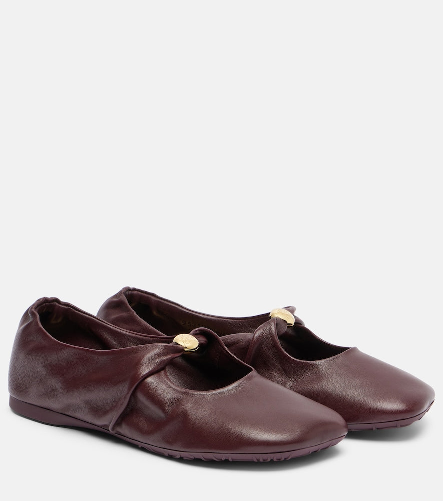 Loewe Pebble Soft leather Mary Jane flats (Burgundy) - Ballerina Flats