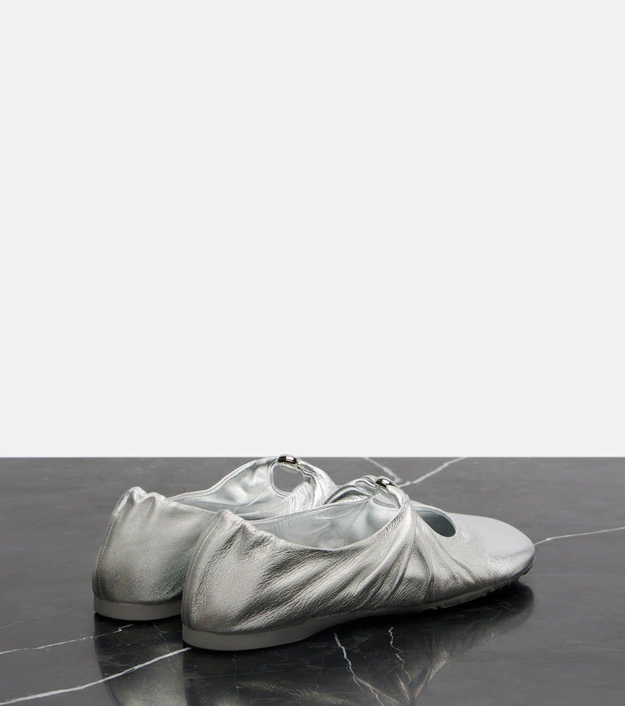 Silver Loewe Pebble Soft metallic leather Mary Jane flats - Ballerina Flats