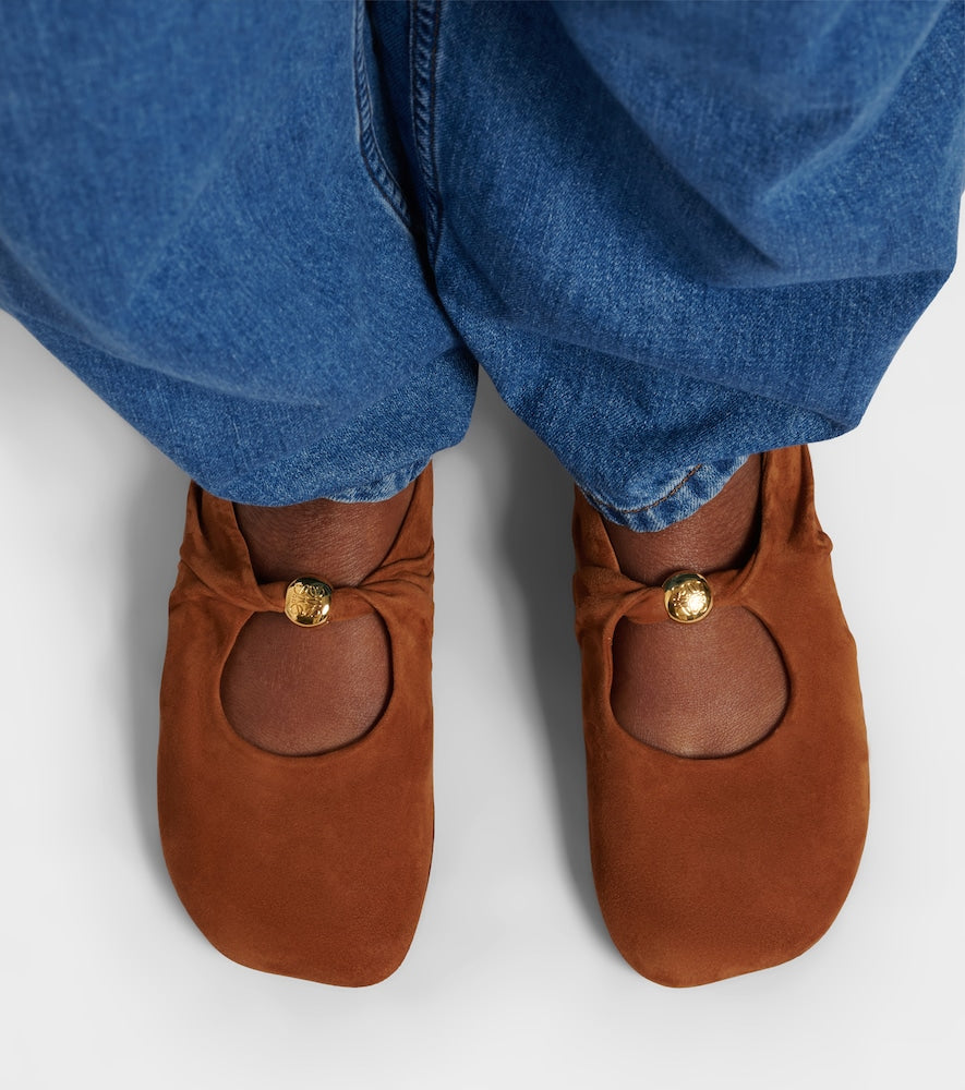 Loewe Pebble Soft suede Mary Jane flats - Brown Ballerina Flats