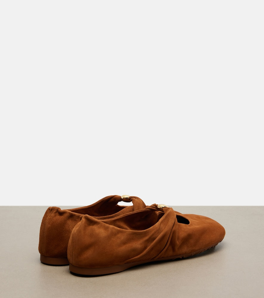 Loewe Pebble Soft suede Mary Jane flats - Brown Ballerina Flats