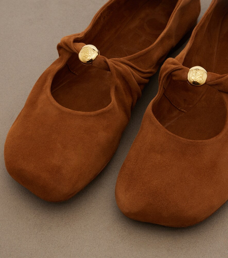 Loewe Pebble Soft suede Mary Jane flats - Brown Ballerina Flats