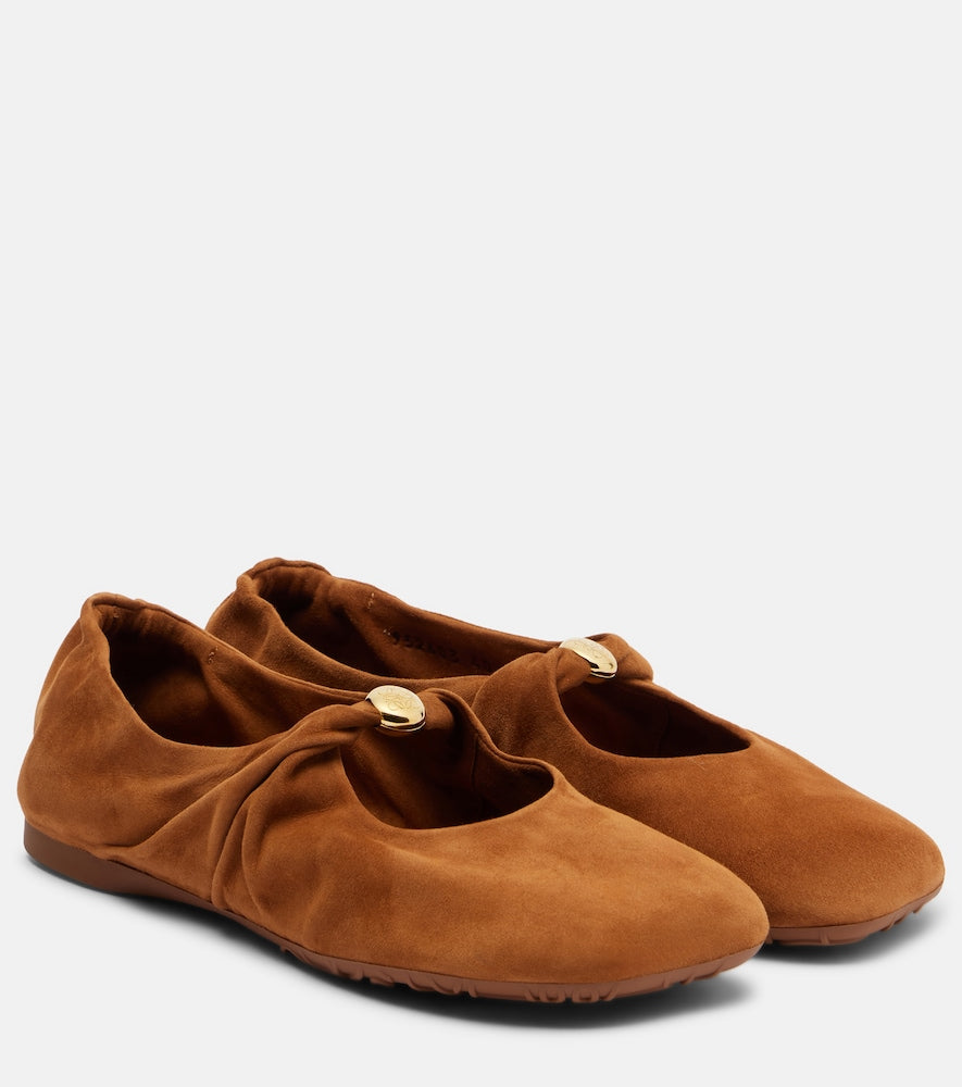 Loewe Pebble Soft suede Mary Jane flats - Brown Ballerina Flats