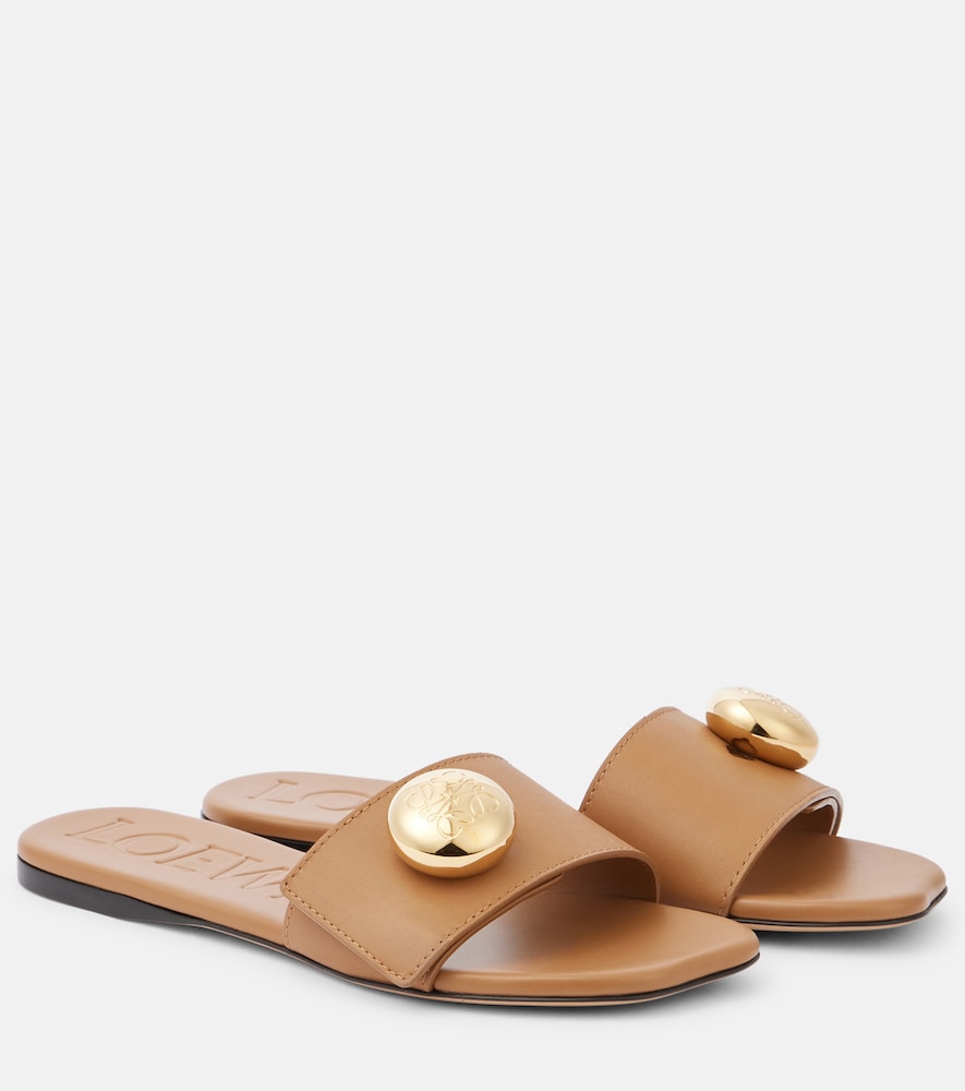 Loewe Pebble leather slides in Beige - Slides