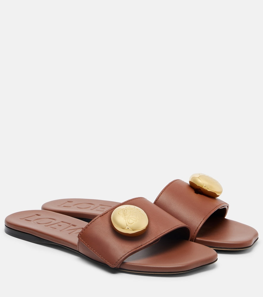 Loewe Pebble leather slides - Brown Slides