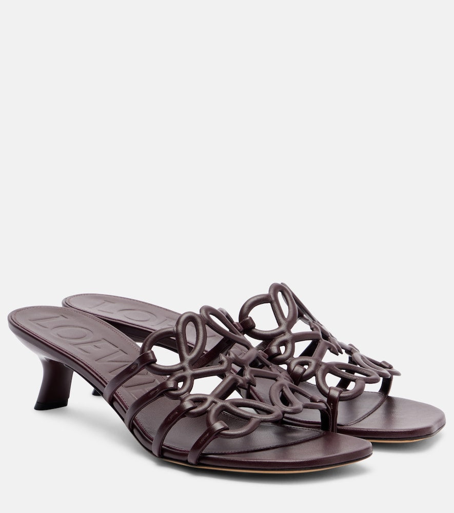 Loewe Petal Anagram 45 leather mules - Burgundy Heeled Sandals