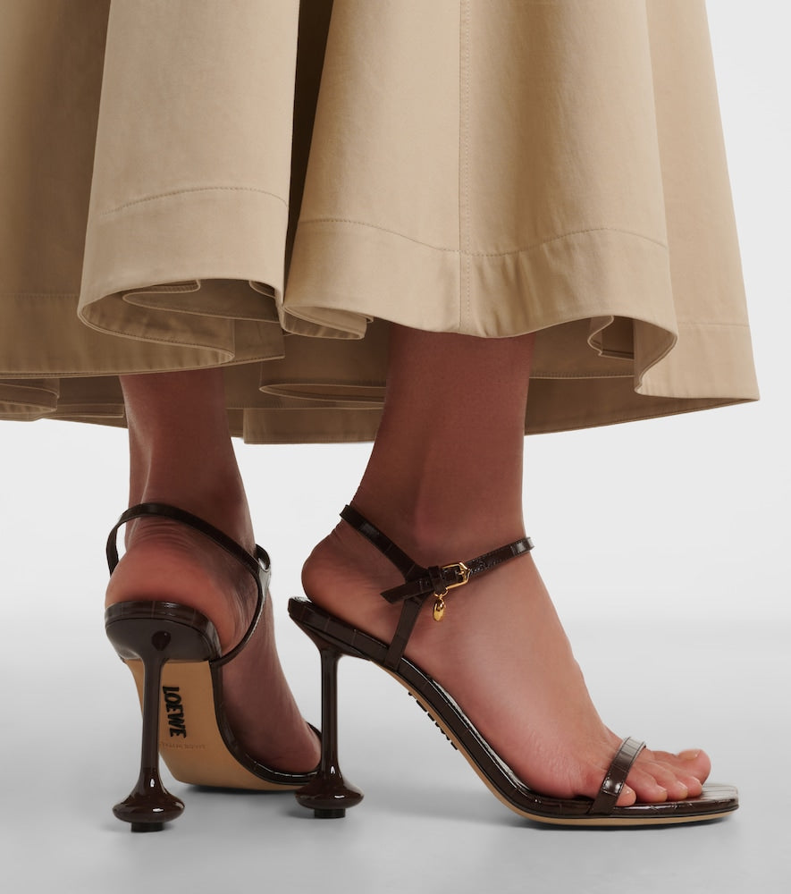 Brown Loewe Toy croc-effect leather sandals - Heeled Sandals