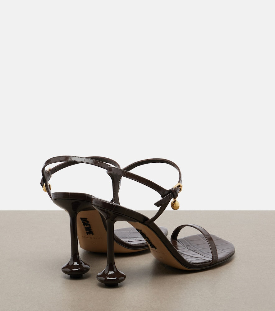Brown Loewe Toy croc-effect leather sandals - Heeled Sandals