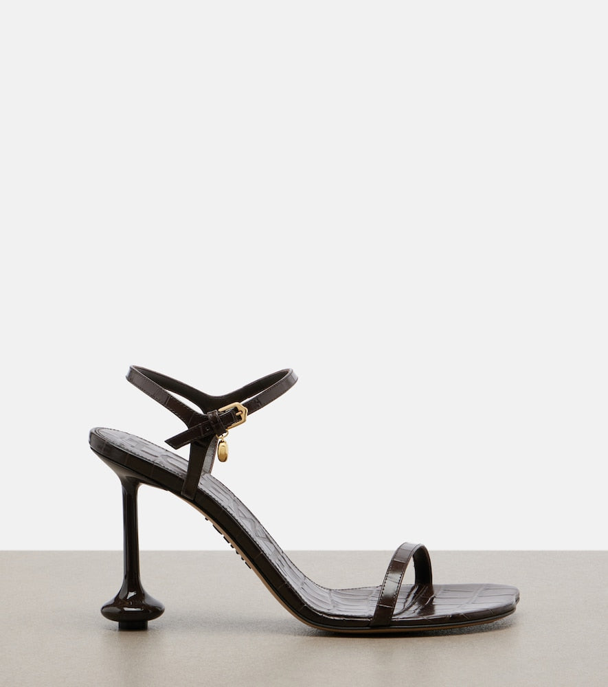 Brown Loewe Toy croc-effect leather sandals - Heeled Sandals