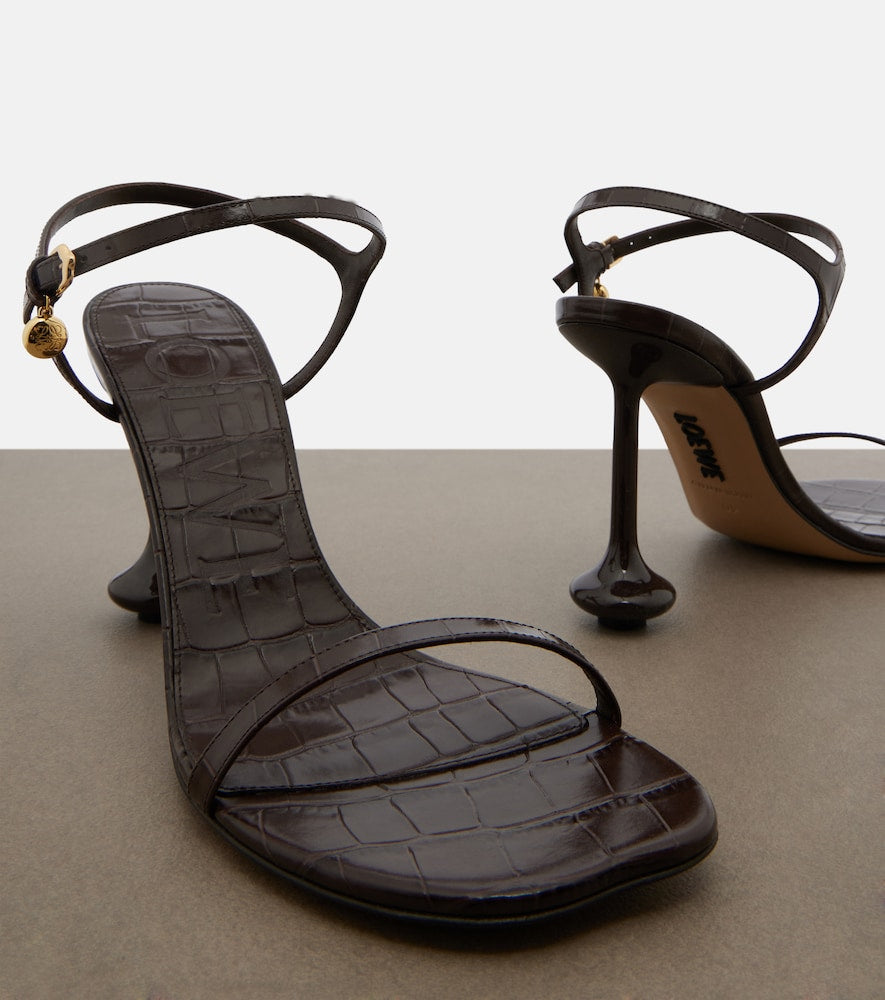Brown Loewe Toy croc-effect leather sandals - Heeled Sandals