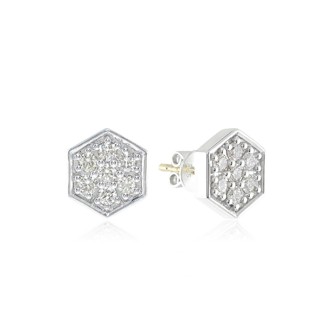 Lolovivi Created White Sapphire Hexagon Sterling Silver Stud Earrings