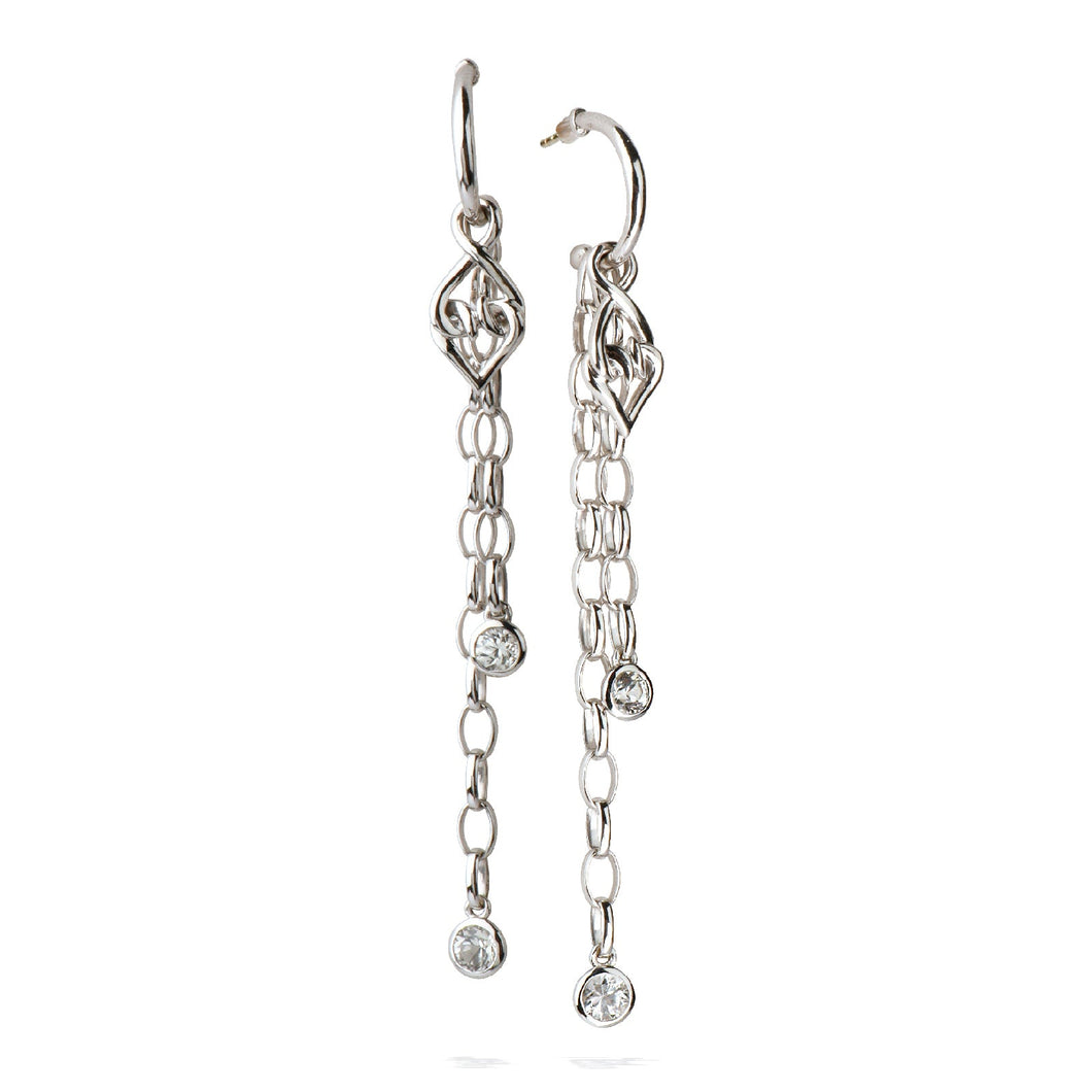 Lolovivi Created White Sapphire Sterling Silver Dangle Chain Earrings