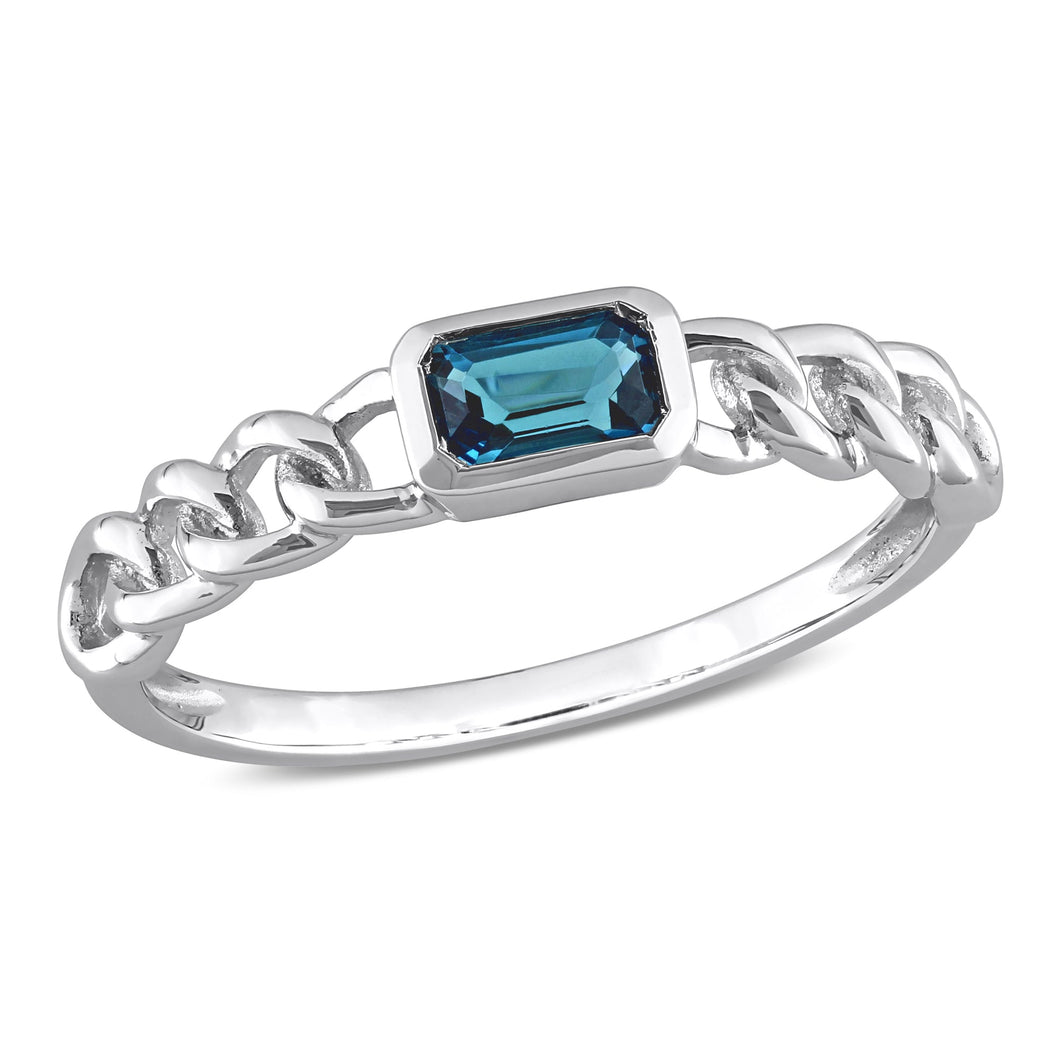 London Blue Topaz White Gold Chain Link Stackable Ring | Size 5