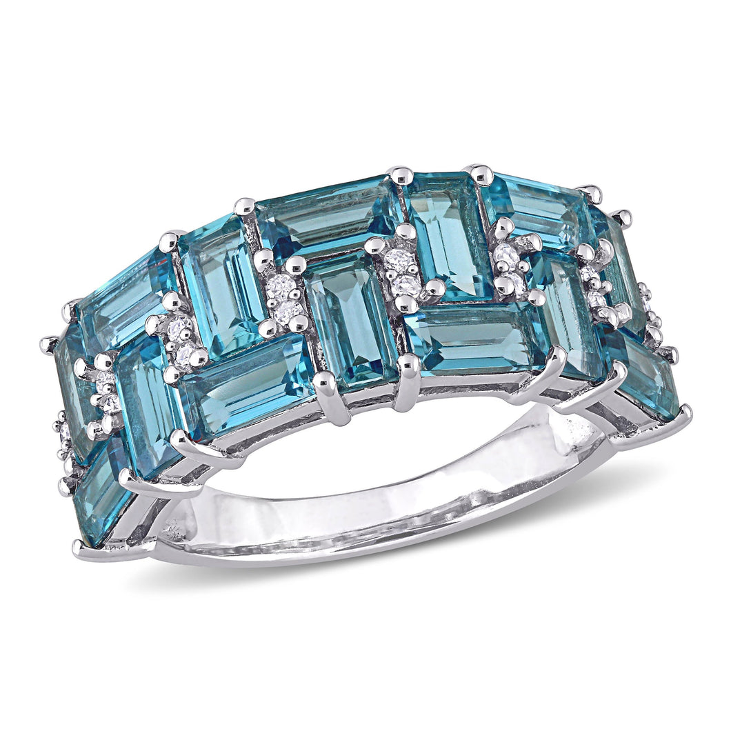 London Blue Topaz and 1/10ctw Diamond Geometric White Gold Ring | Size 5