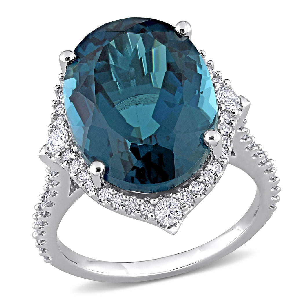 London Blue Topaz and 3/8ctw Diamond White Gold Gemstone Ring | Size 5
